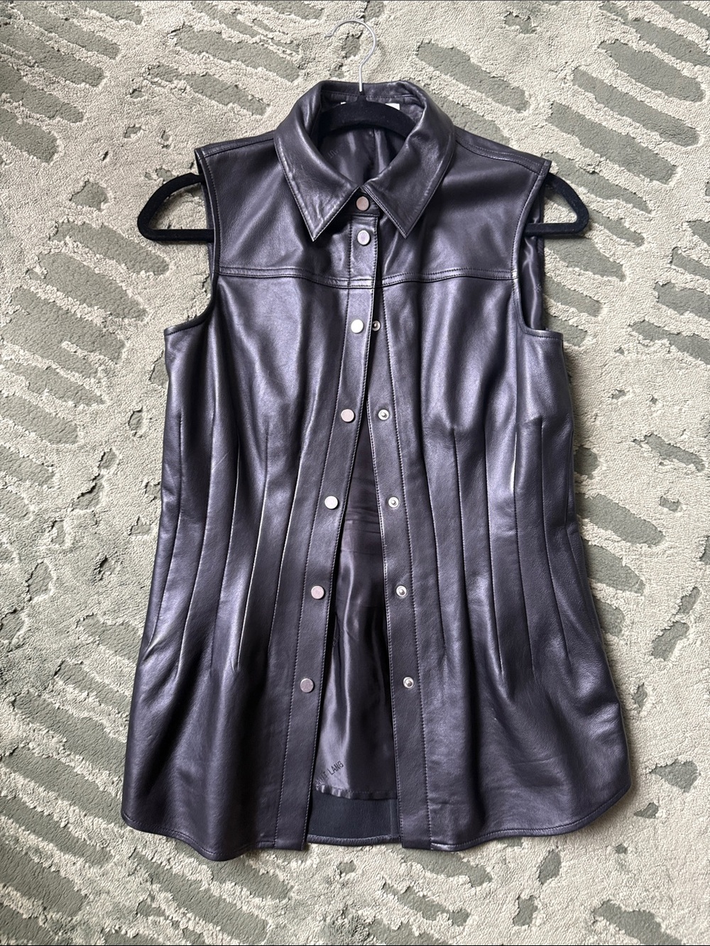 Helmut Lang Black Sleeveless Leather Button-Front Vest